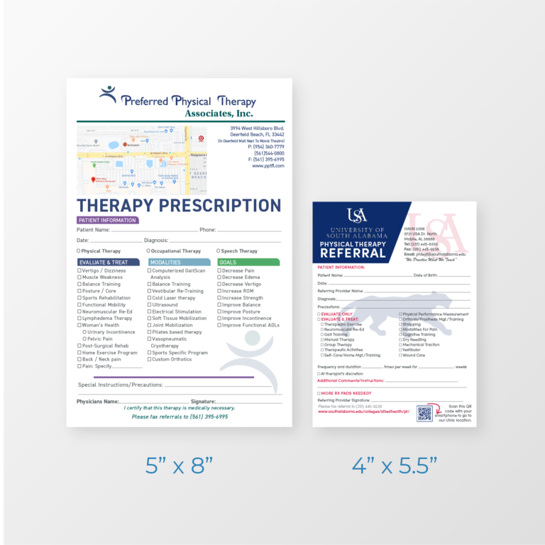 PT Prescription Pad Sizes